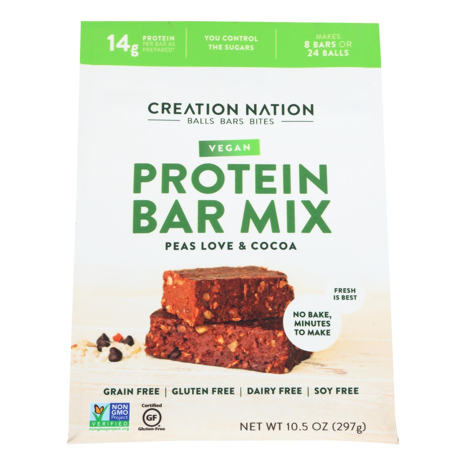 Creation Nation Vegan Peas Love & Cocoa Protein Bar Mix - Case of 6 - 10.5 OZ