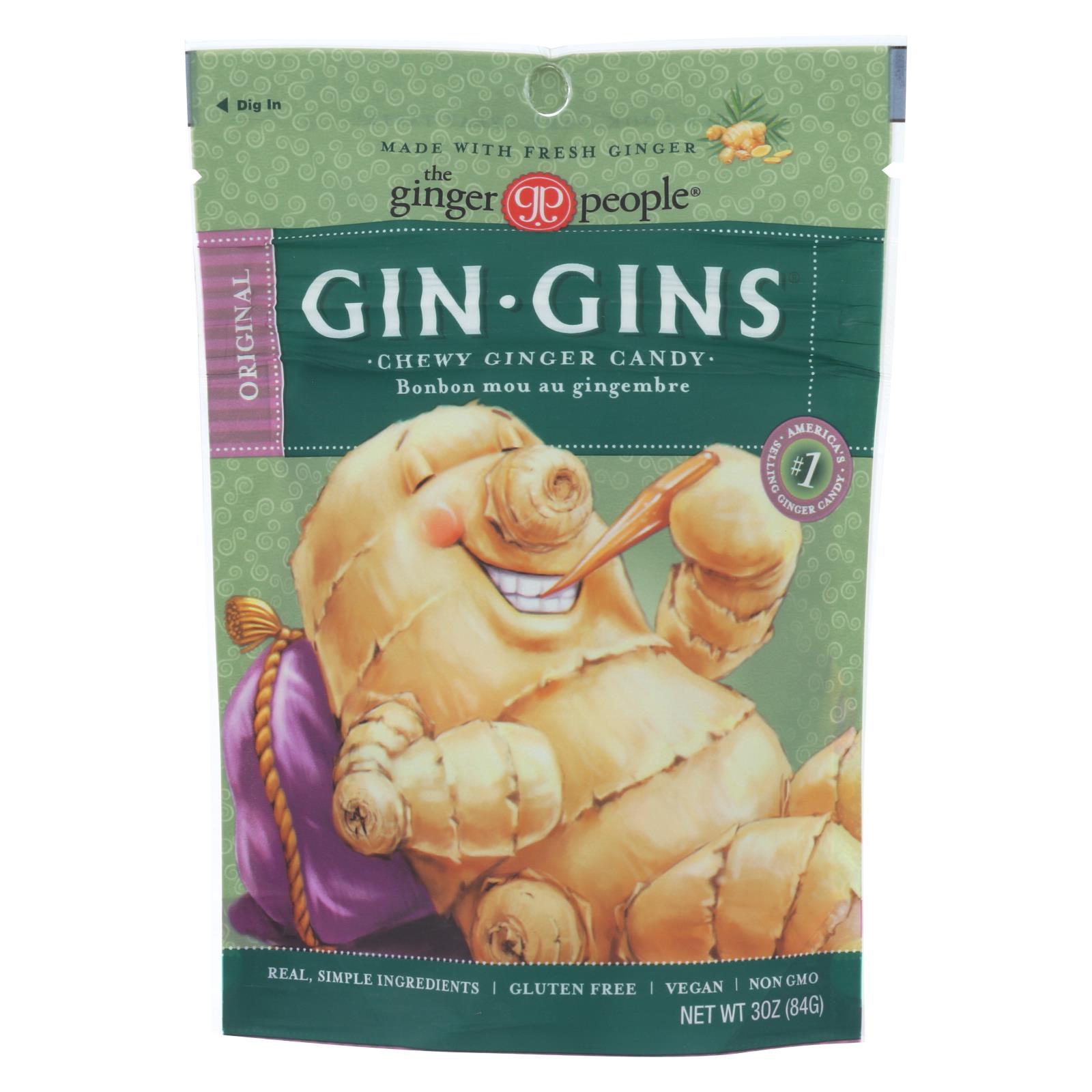 Ginger People - Gin Gins Chewy Ginger Candy - Original - 12개 묶음상품 - 3 oz.