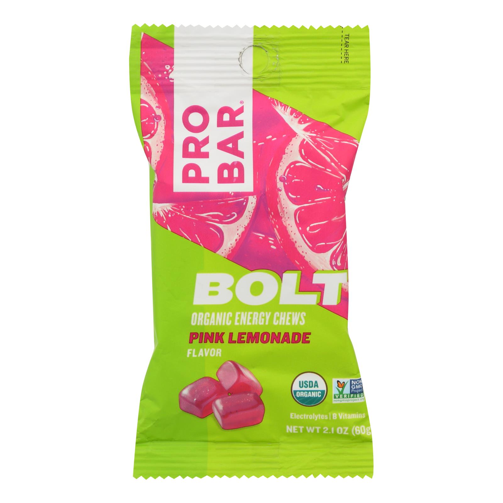 Probar Bolt Organic Pink Lemonade Energy Chews - Case of 12 - 2.1 OZ