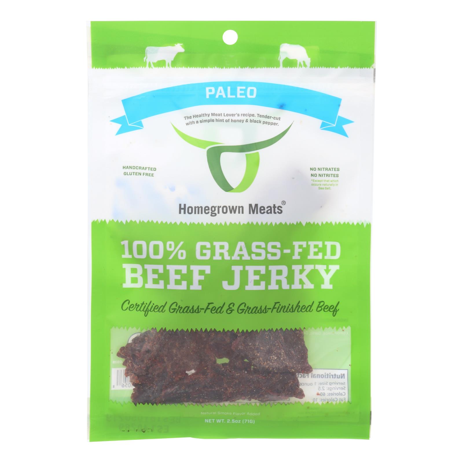 Homegrown Meats - Jerky Paleo Grass Fed - Case of 24 - 2.5 OZ