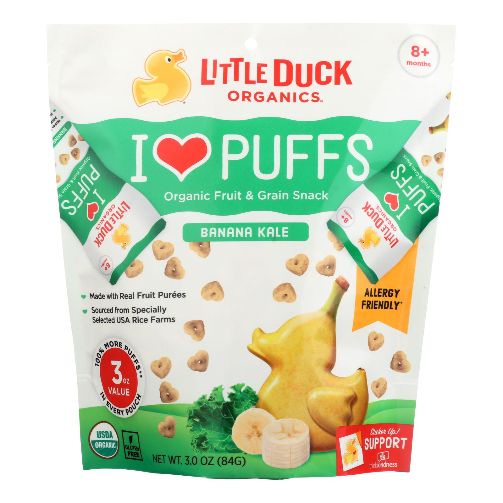 Little Duck Organics - Puffs Banana Kale - Case of 8 - 3 OZ