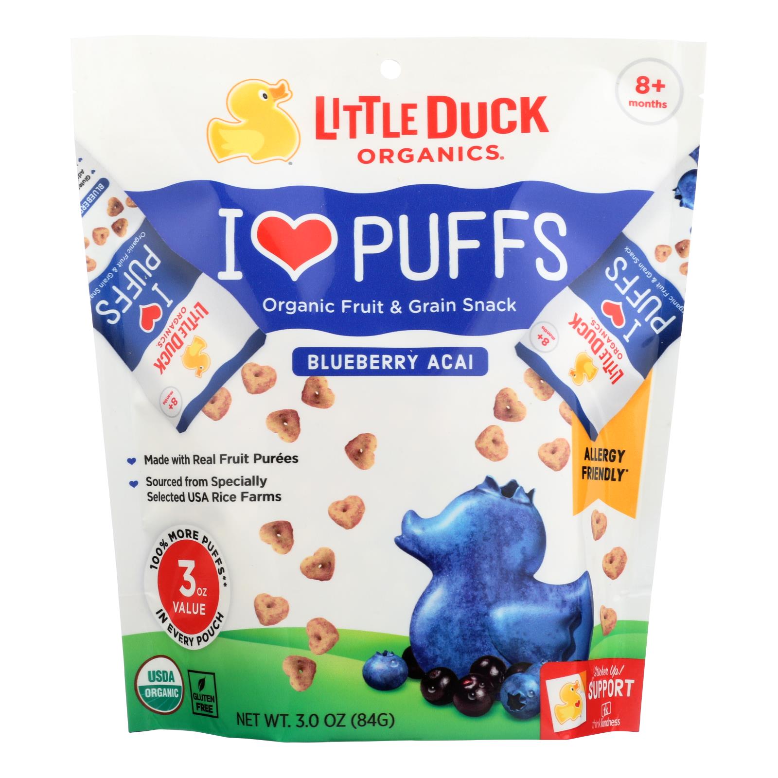 Little Duck Organics - Puffs Bberry Acai - Case of 8 - 3 OZ