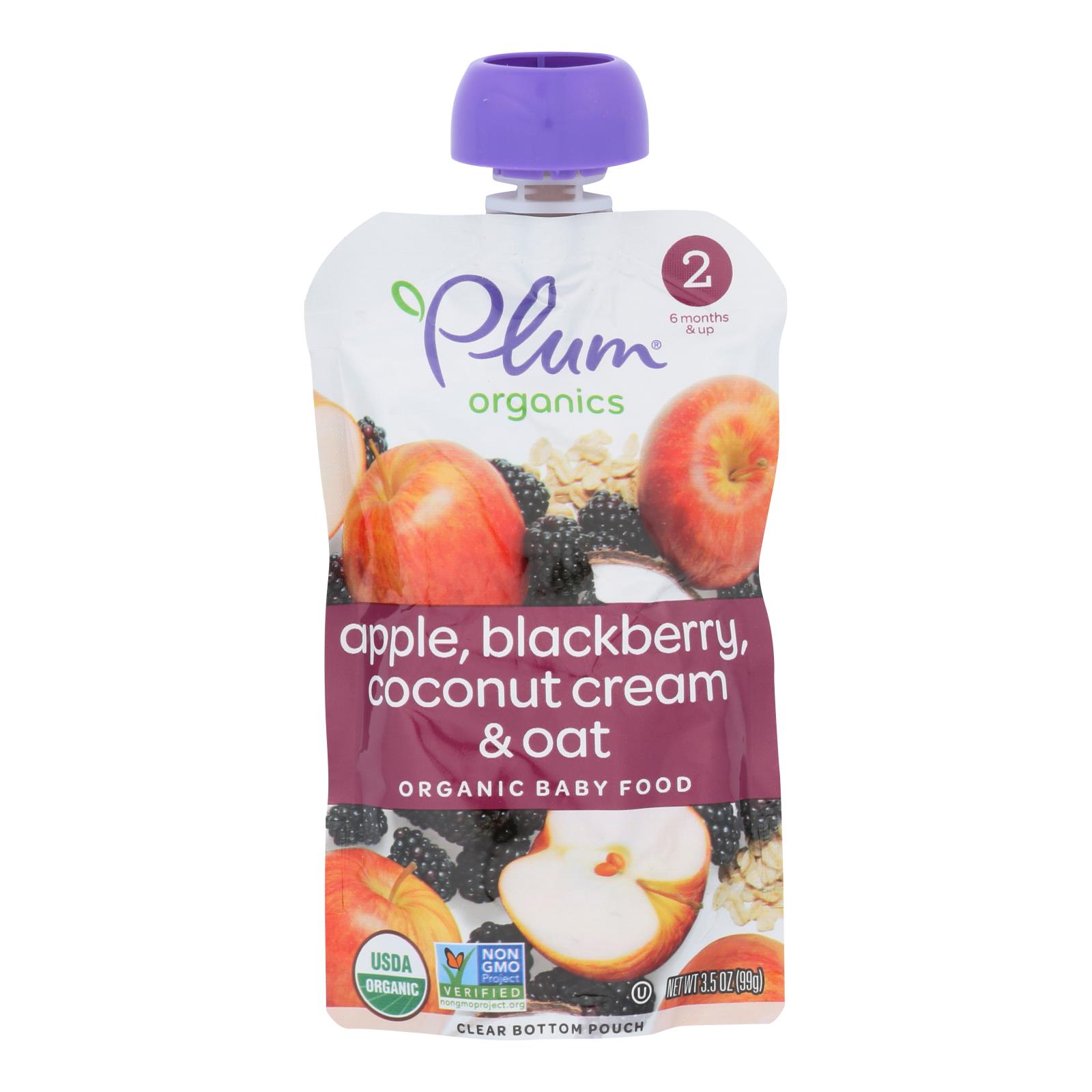 Plum Organics Plum Stage2 Blends Baby Food Apple Blackberry Coconut - 6개 묶음상품 - 3.5 OZ