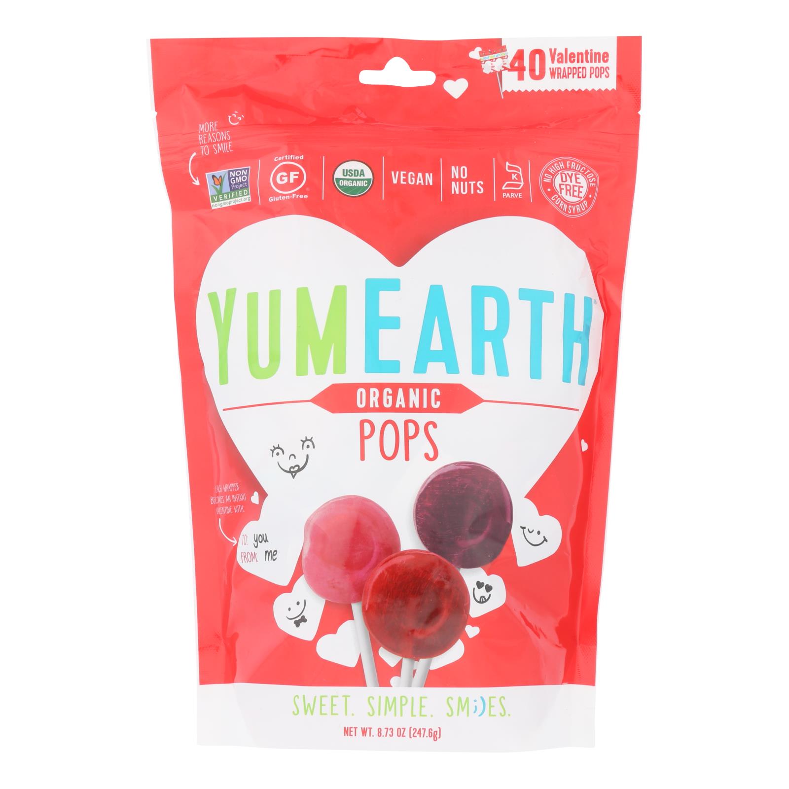 Yumearth Organics - Fruit Pops Valentine - 18개 묶음상품 - 8.73 OZ