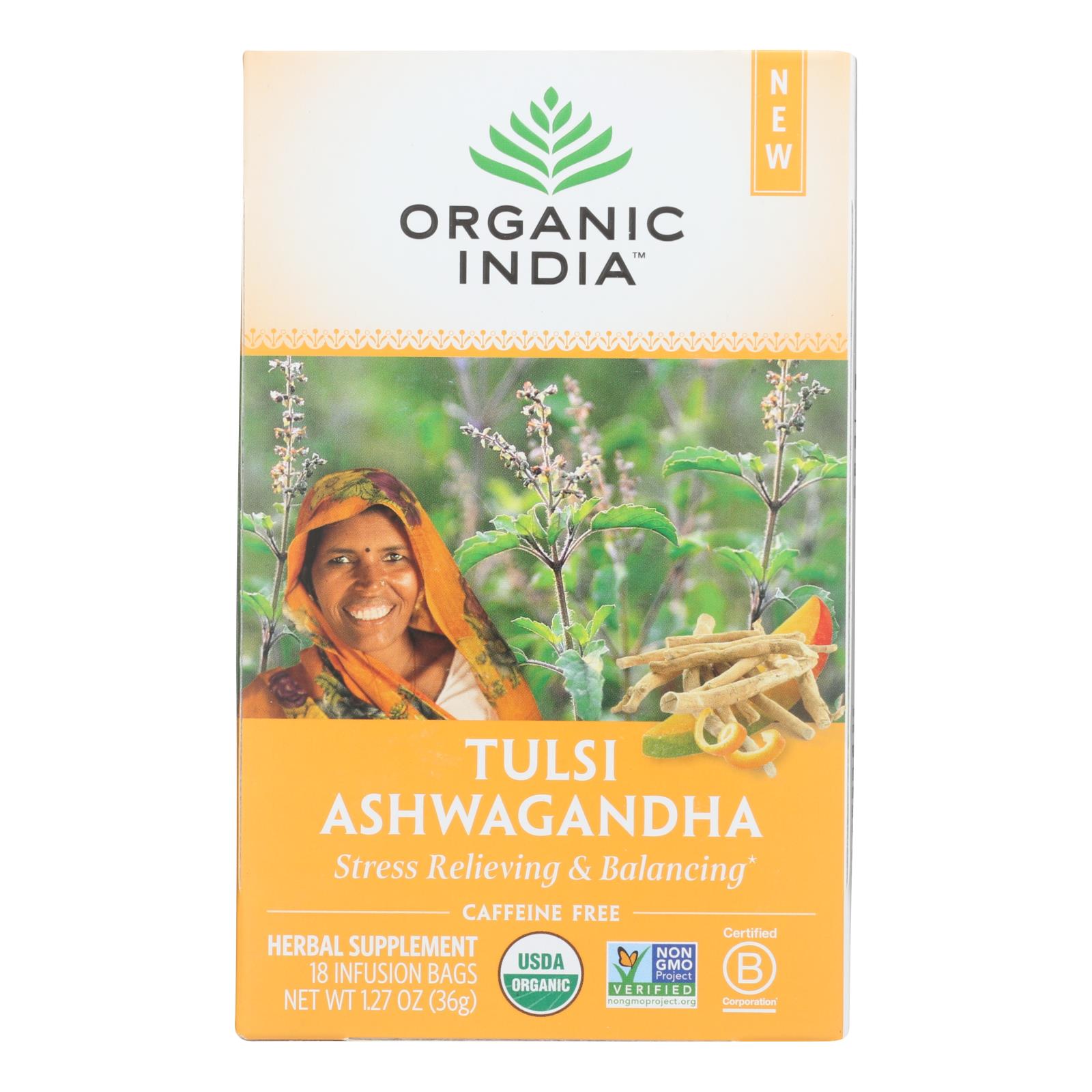 Organic India - Tulsi Ashwagandha - 6개 묶음상품 - 18 CT