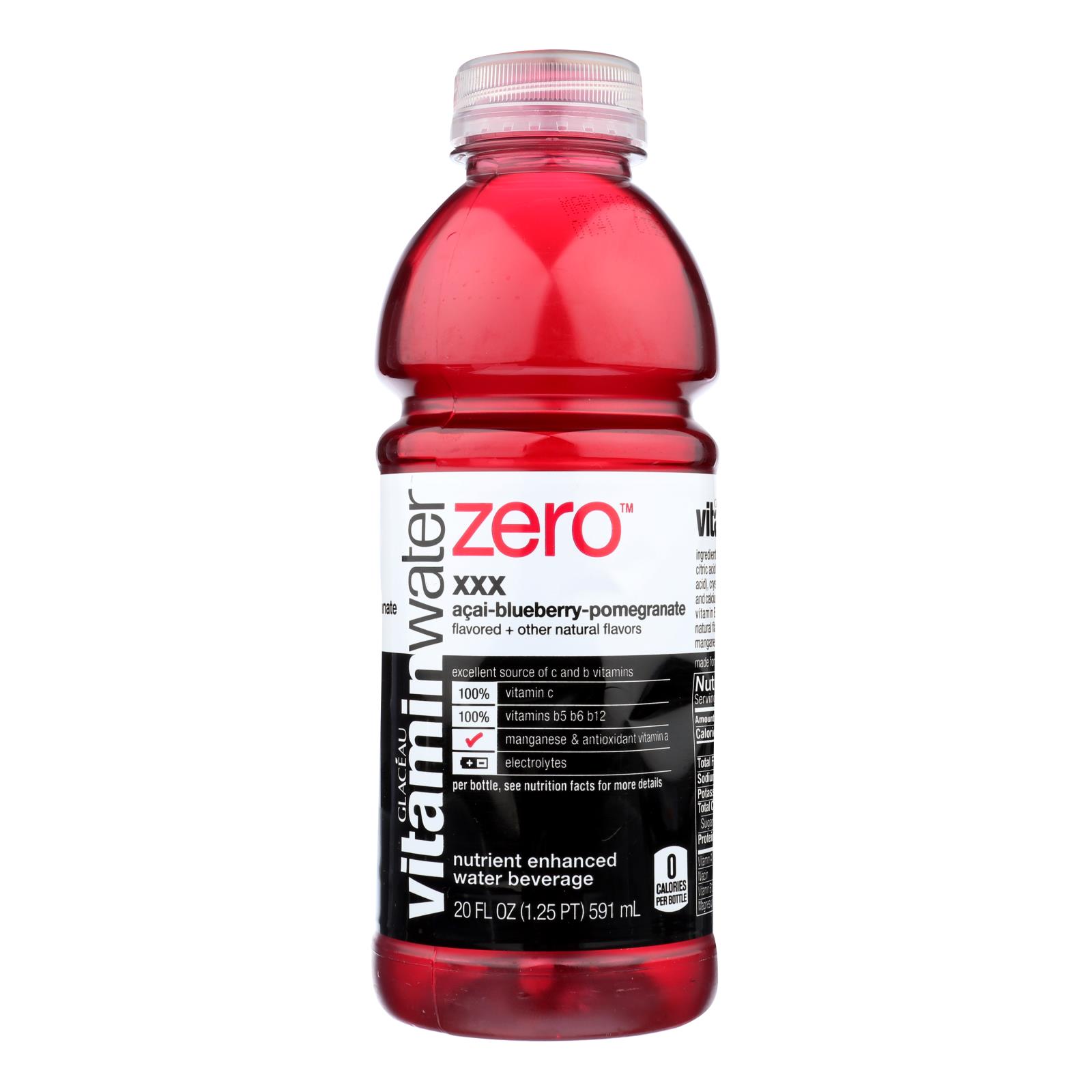 Glaceau Vitaminwater Zero Xxx Acai Blueberry Pomegranate Nutrient-Enhanced Water - 12개 묶음상품 - 20 FZ