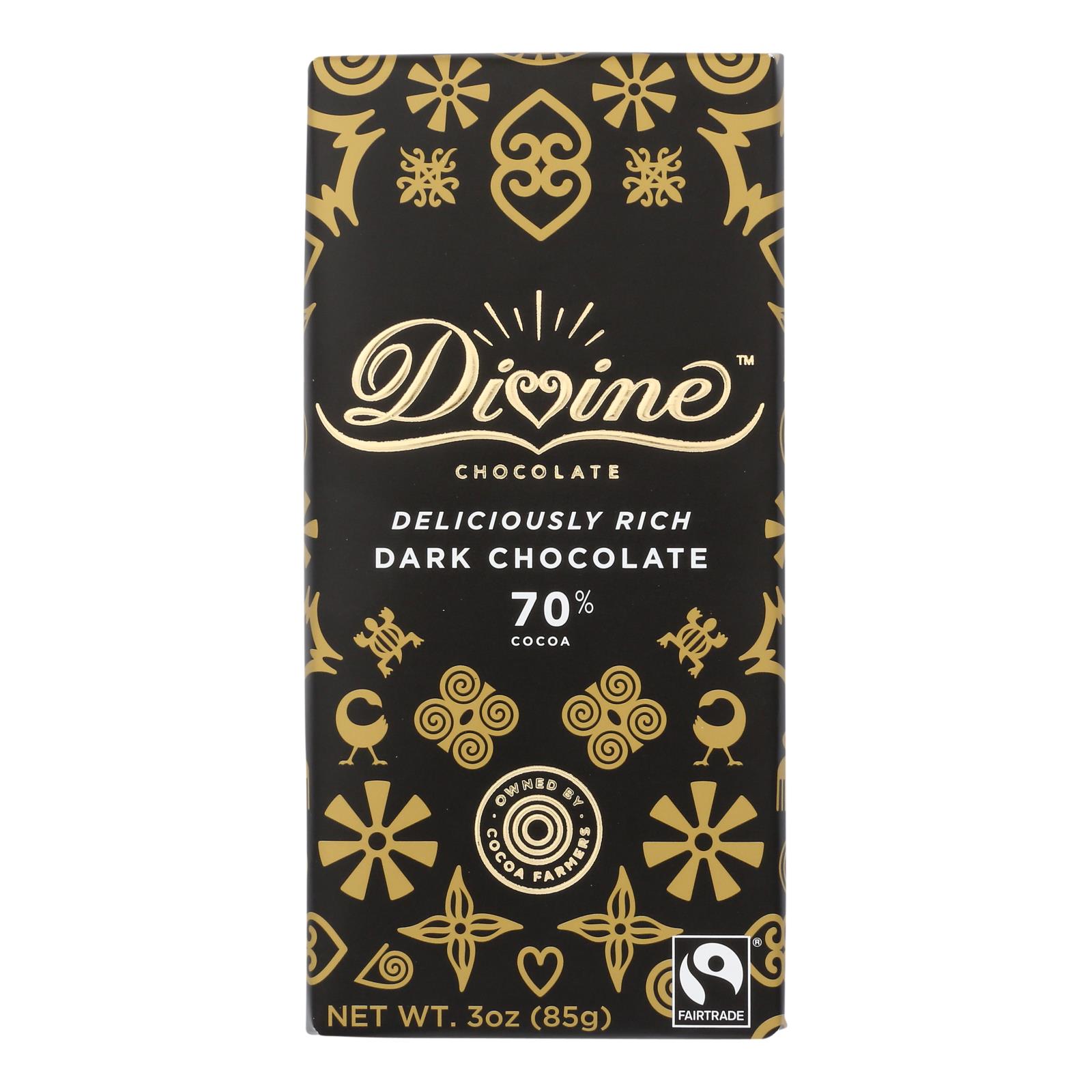 Divine - Bar Chocolate Dark 70% Cocoa - 12개 묶음상품 - 3 OZ