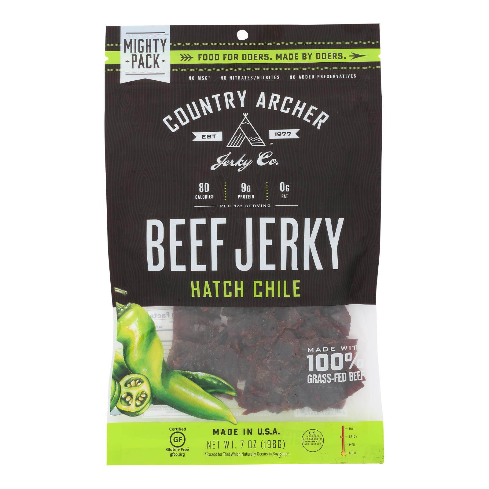 Country Archer - Beef Jerky Hatch Chile - Case of 8 - 7 OZ
