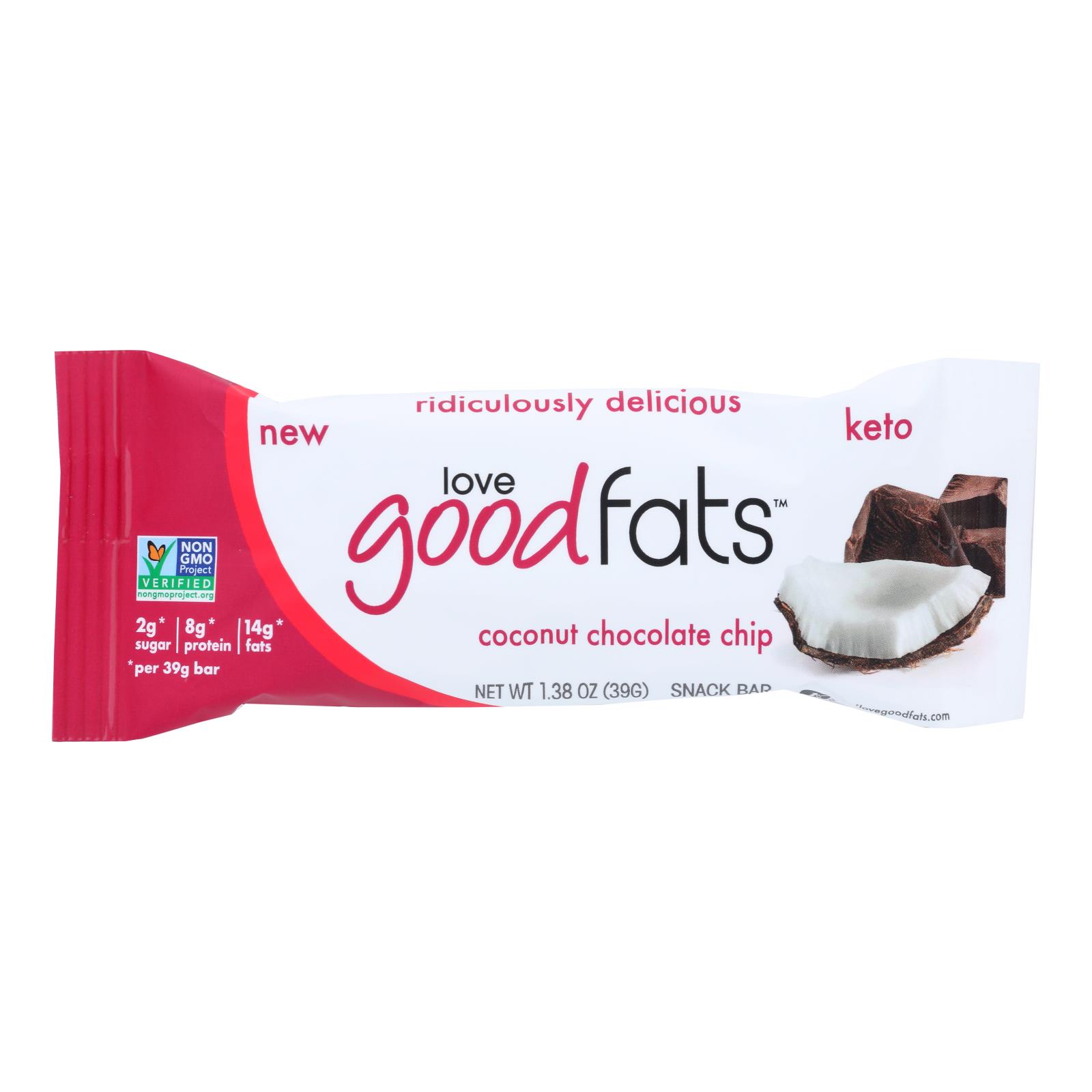 Love Good Fats - Bar Chocolate Chips Coconut - 12개 묶음상품 - 1.38 OZ