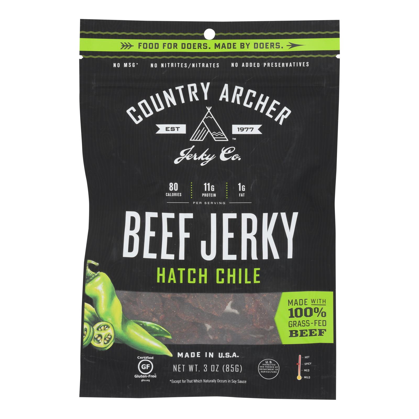 Country Archer - Jerky Beef Hatch Chile - Case of 12 - 3.0 OZ