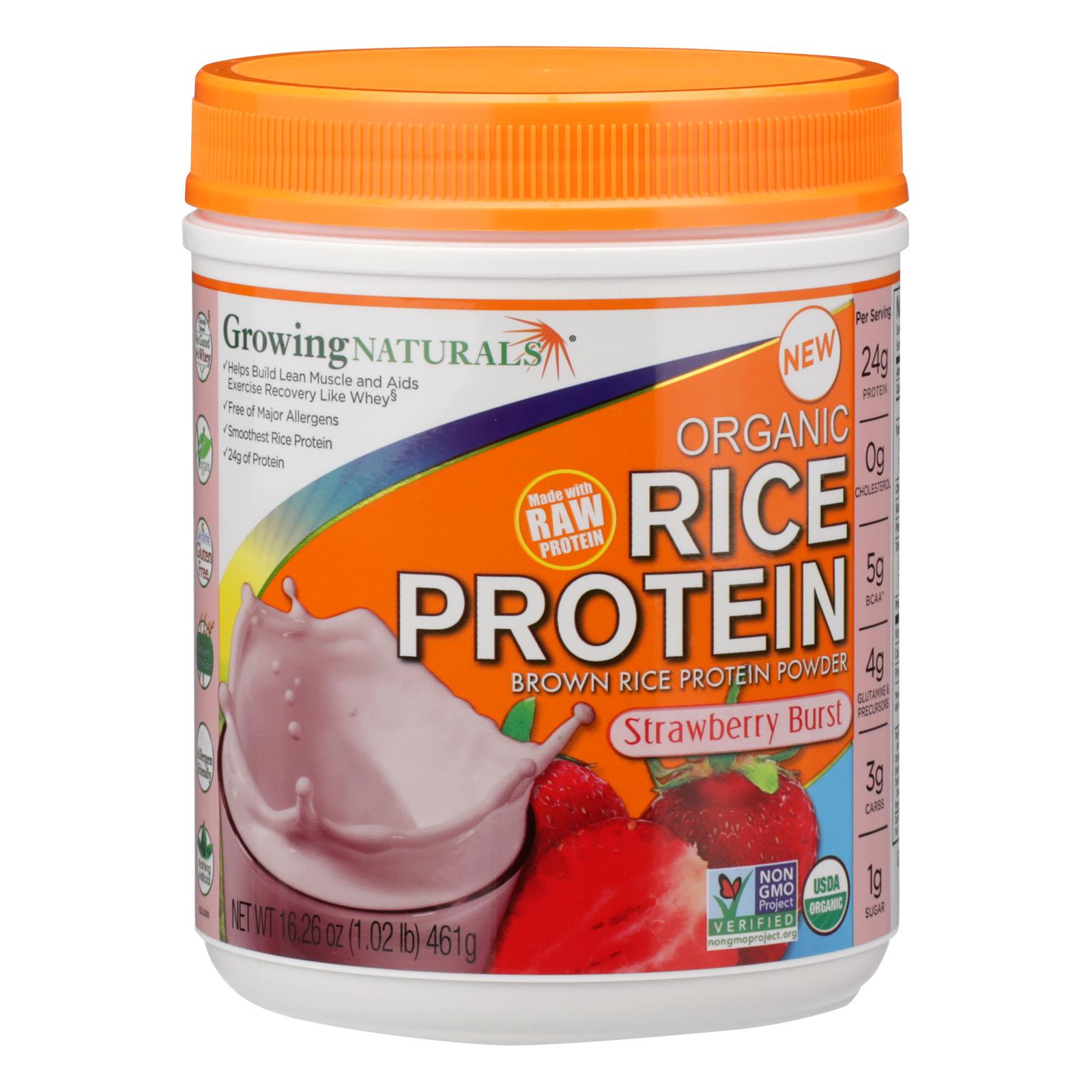 Growing Naturals - Rice Protein Powder Strawberry - 1 Each - 17.07 OZ
