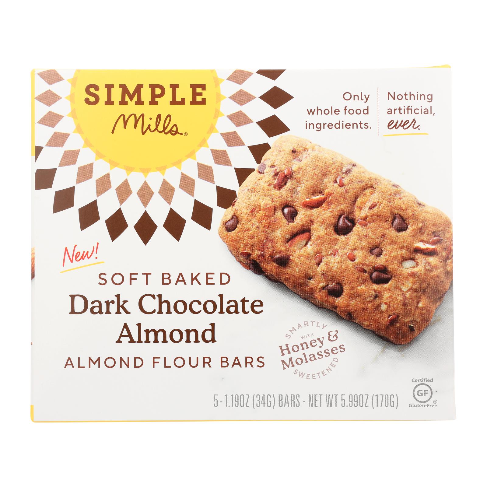 Simple Mills - Bar Sft Baked Dark Chocolate Almond - 6개 묶음상품 - 5.99 OZ