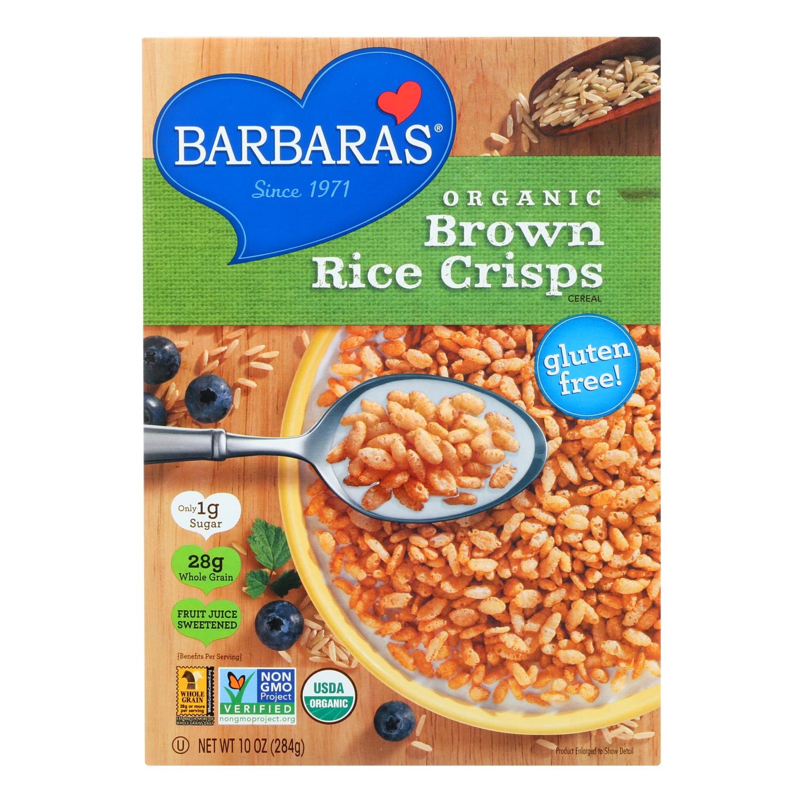 Barbara's Organic Brown Rice Crisps Cereal, Gluten-Free - 10개 묶음상품 - 10 OZ
