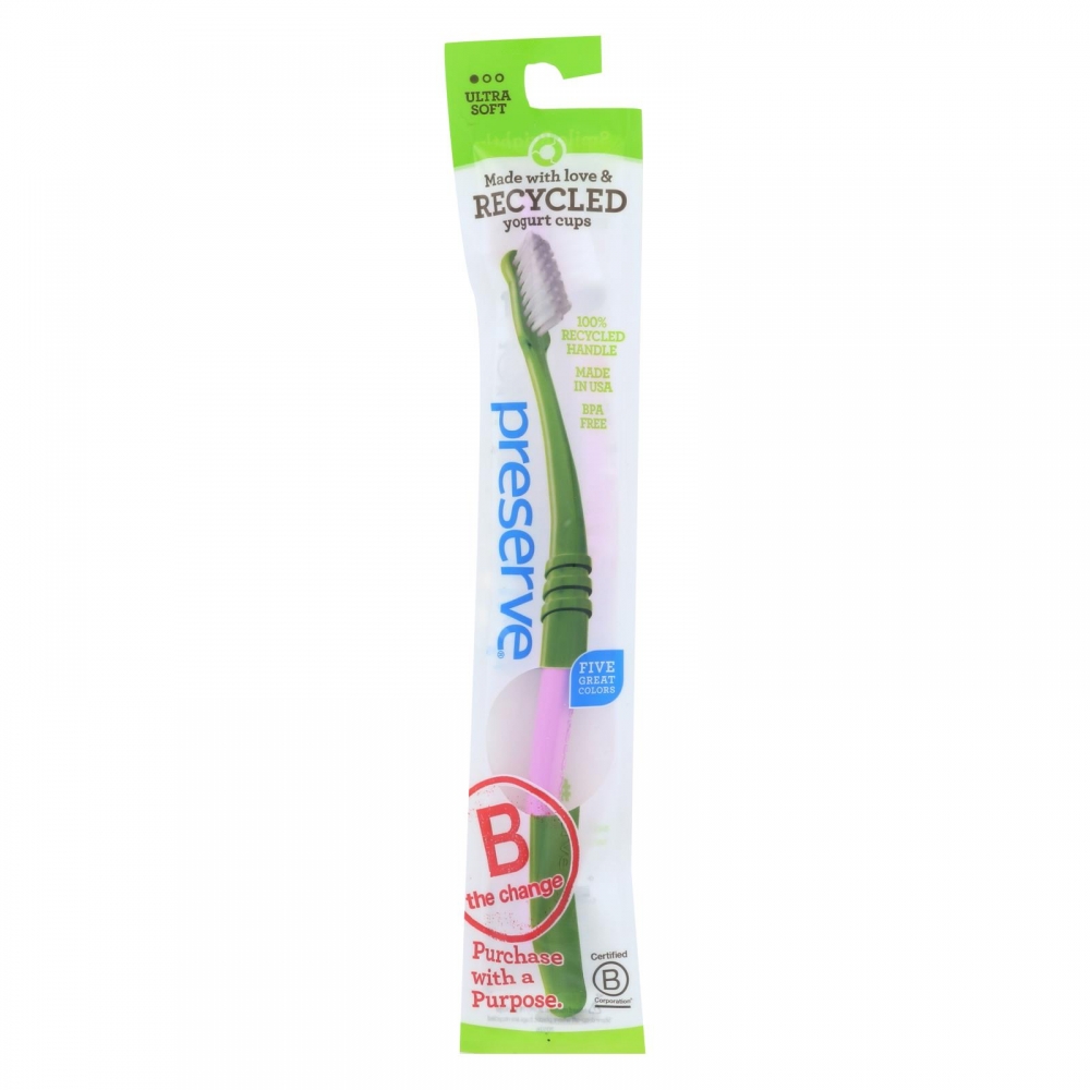 Preserve Adult Toothbrush in a Lightweight Pouch Ultra Soft- 6 Pack - Assorted Colors