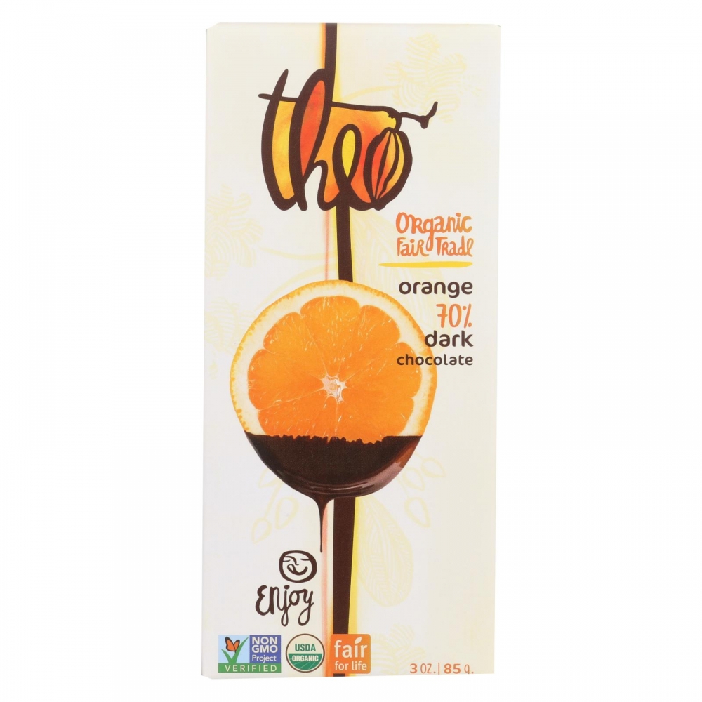 Theo Chocolate Organic Chocolate Bar - Classic - Dark Chocolate - 70 Percent Cacao - Orange - 3 oz Bars - 12개 묶음상품