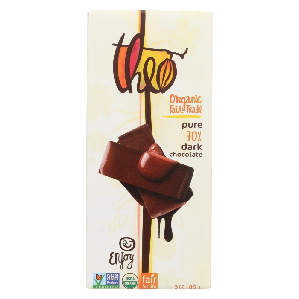 Theo Chocolate Organic Chocolate Bar - Classic - Dark Chocolate - 70 Percent Cacao - Pure - 3 oz Bars - 12개 묶음상품