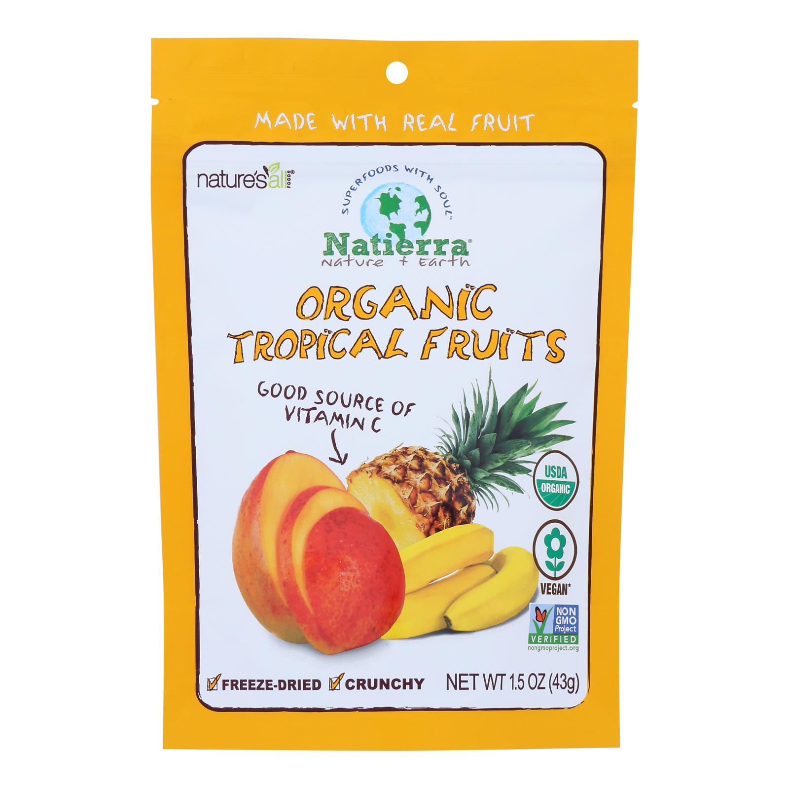 Natierra Organic Freeze Dried Tropical Fruits And Strawberries - Case of 12 - 1.5 OZ