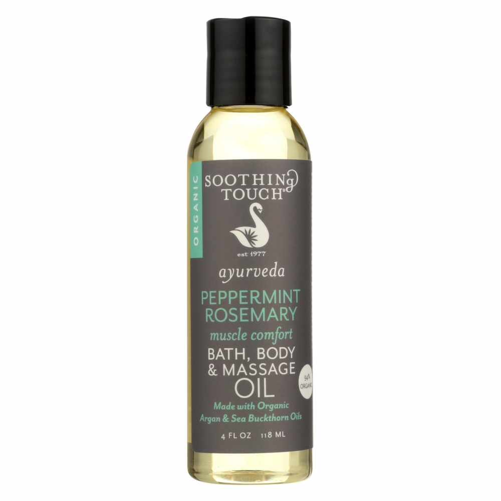 Soothing Touch Bath Body and Massage Oil - Organic - Ayurveda - Peppermint Rosemary - Muscle Comfort - 4 oz