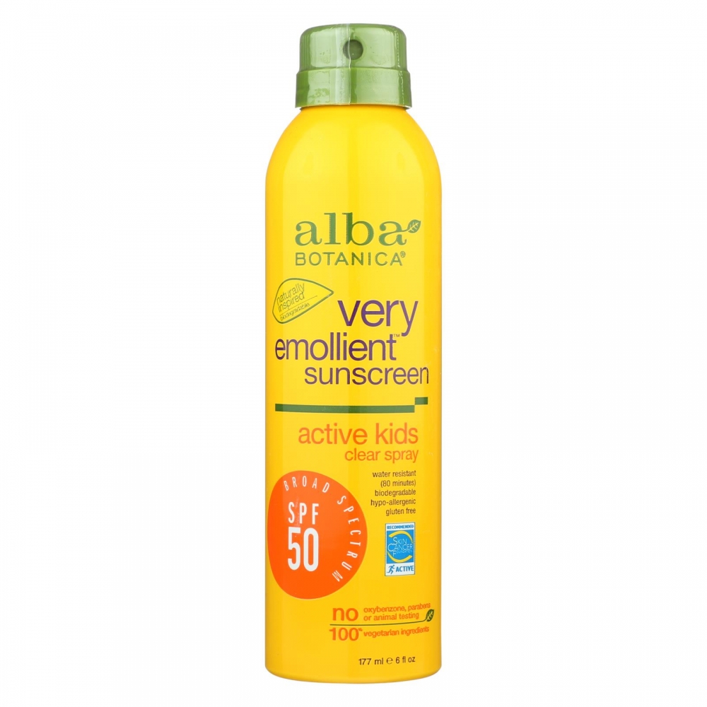 Alba Botanica Sunscreen - Very Emollient - Clear Spray SPF 50 - Active Kids - 6 oz