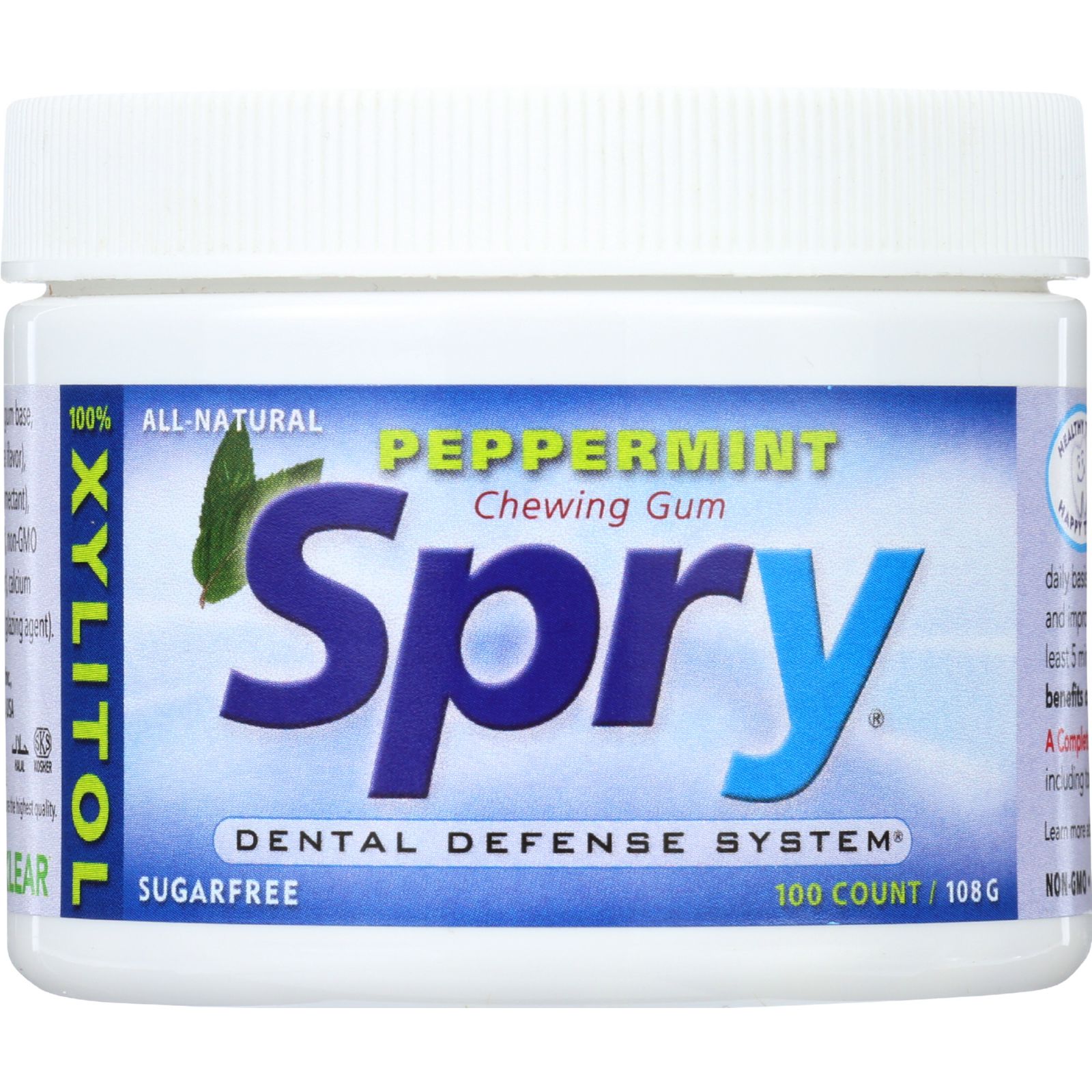 Spry Chewing Gum - Xylitol - Peppermint - 100 count - 1 each