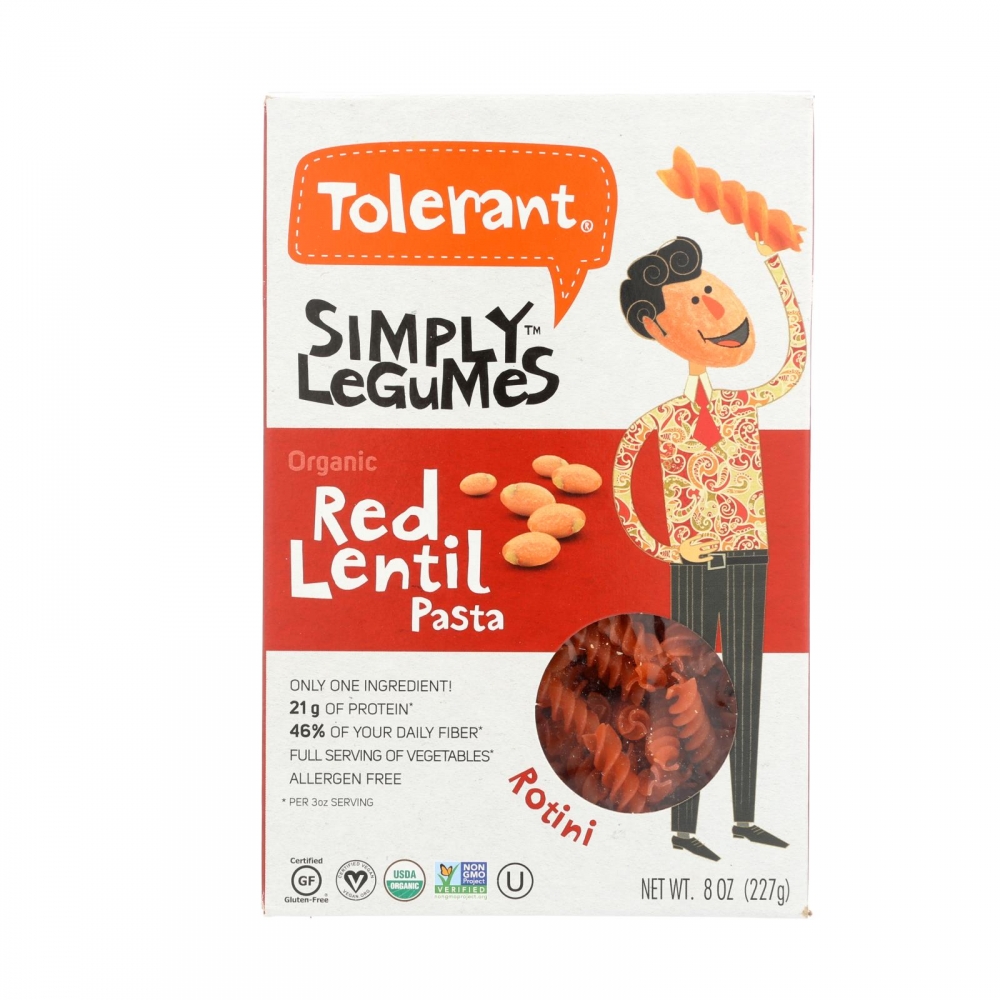 Tolerant Organic Pasta - Red Lentil Rotini - 6개 묶음상품 - 8 oz