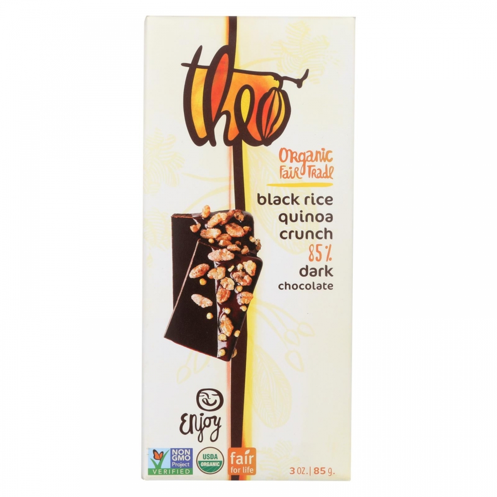 Theo Chocolate Black Rice Quinoa Crunch - 85 Percent Dark Chocolate - 12개 묶음상품 - 3 oz.