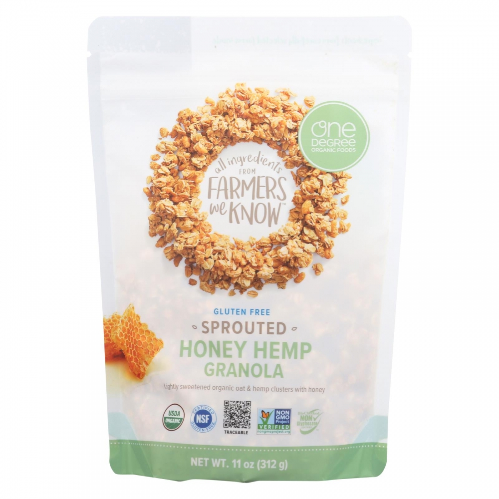 One Degree Organic Foods Sprouted Oat Hemp Granola - Honey - 6개 묶음상품 - 11 oz.