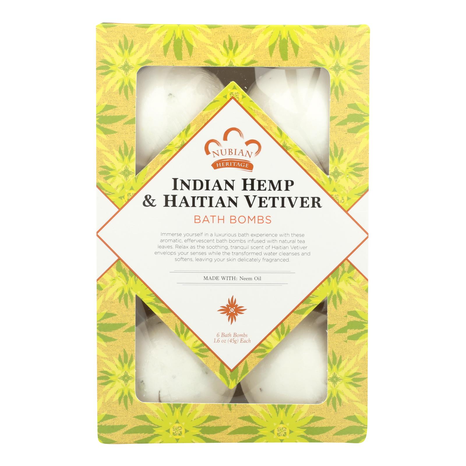 Nubian Heritage Indian Hemp & Haitian Vetiver Bath Bombs - 1 Each - 6 CT