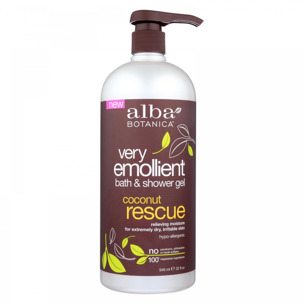 Alba Botanica - Very Emollient Bath and Shower Gel - Coconut Rescue - 32 fl oz