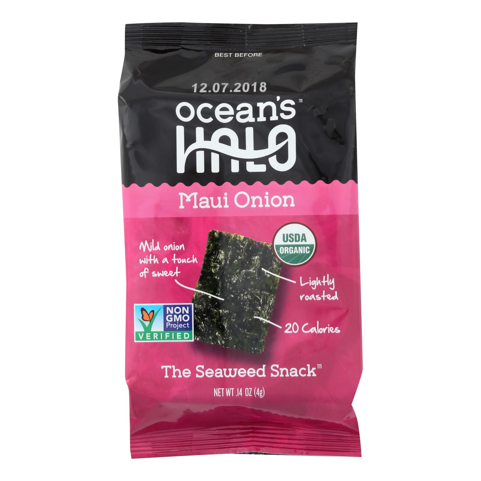 Ocean's Halo Maui Onion Seaweed Snack - Case of 12 - .14 OZ