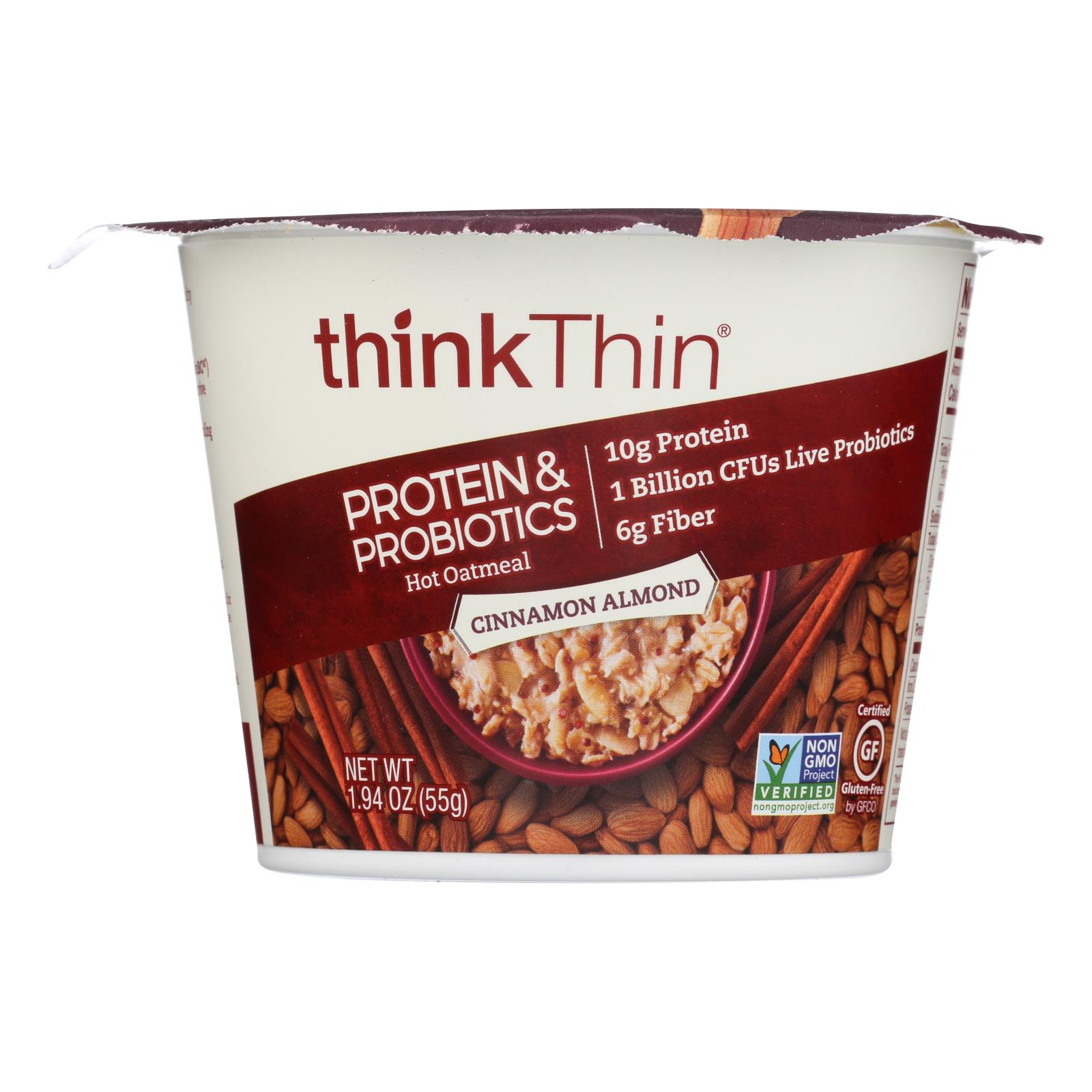 Think! Thin Cinnamon Almond Protein & Probiotics Hot Oatmeal - Case of 6 - 1.94 OZ