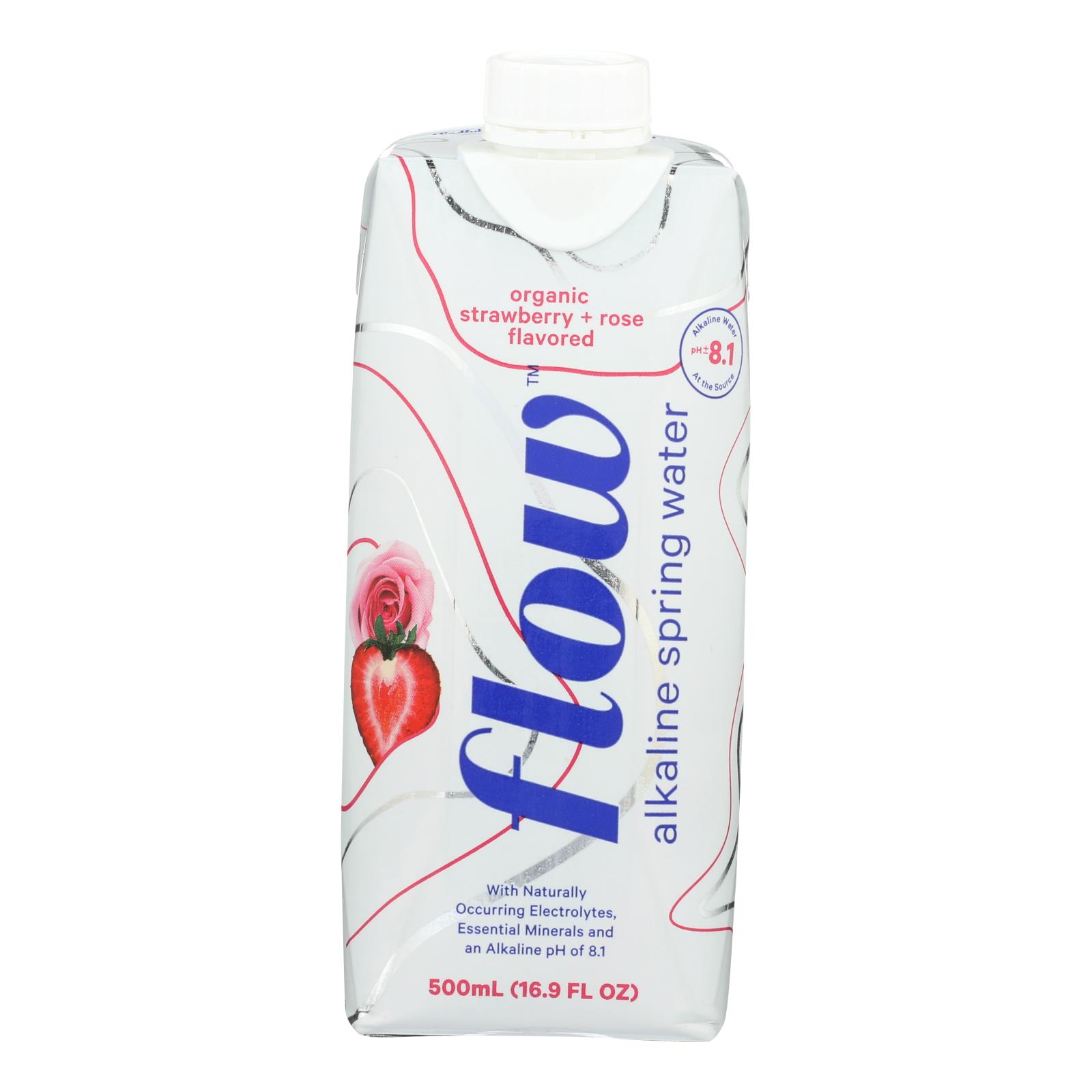 Flow Alkaline Spring Water Organic Strawberry + Rose - 12개 묶음상품 - 500 ML