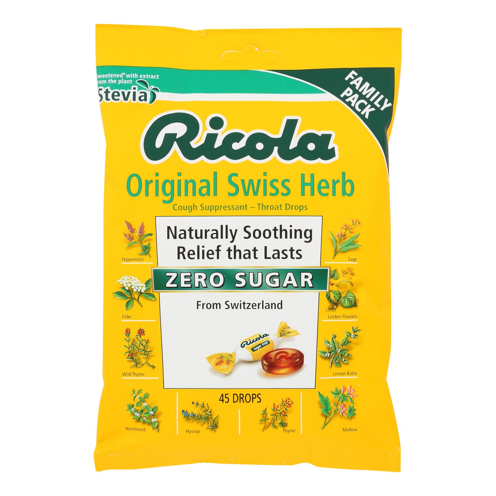 Ricola - Cghdrop Mnthrb Sugar Free W/stvia - 6개 묶음상품 - 45 CT