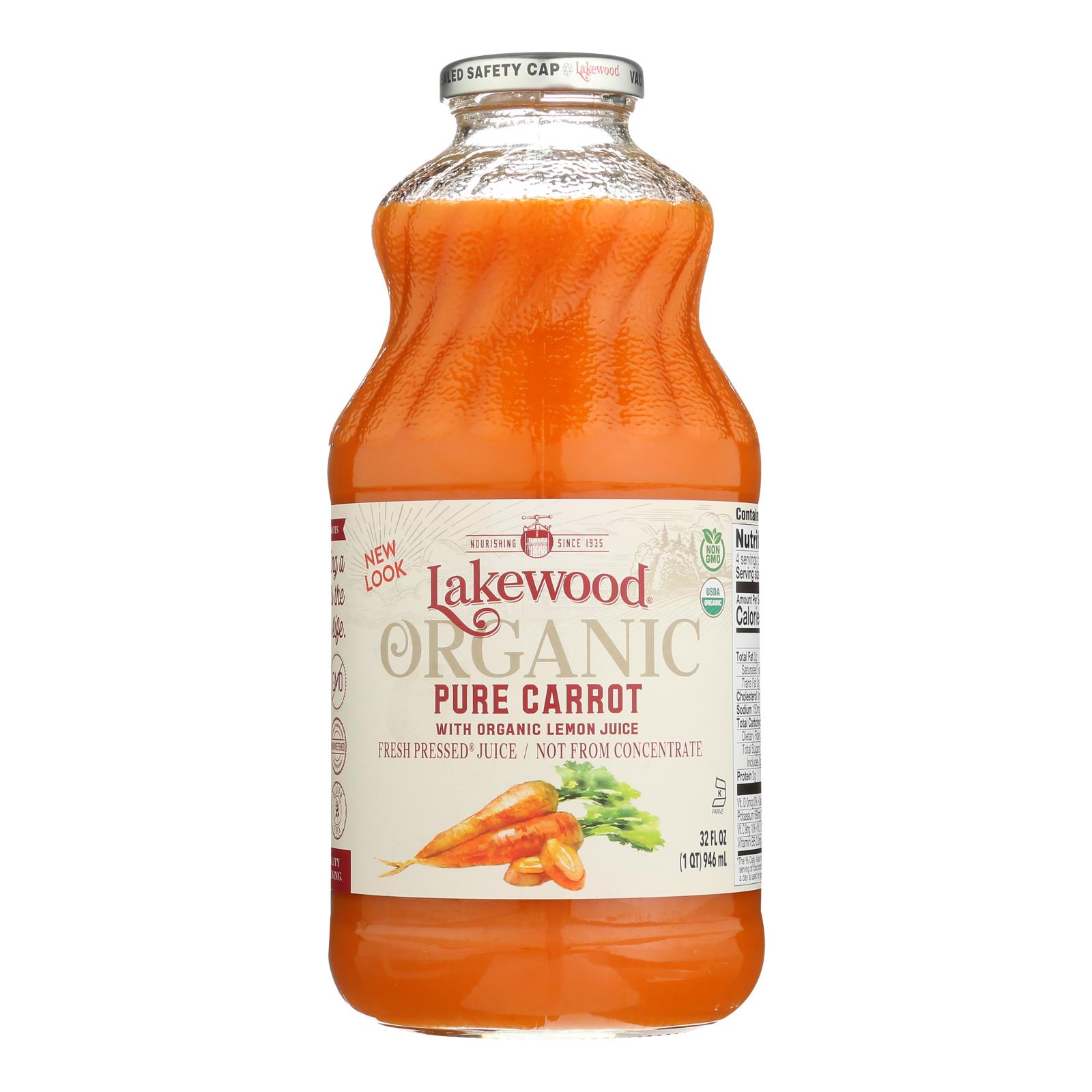 Lakewood - Organic Juice - Pure Carrot - 6개 묶음상품 - 32 fl oz.